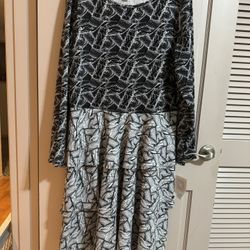 LuLaRoe Georgia Dress Womens 3XL Black White Tiered Dress Long Sleeve Stretch