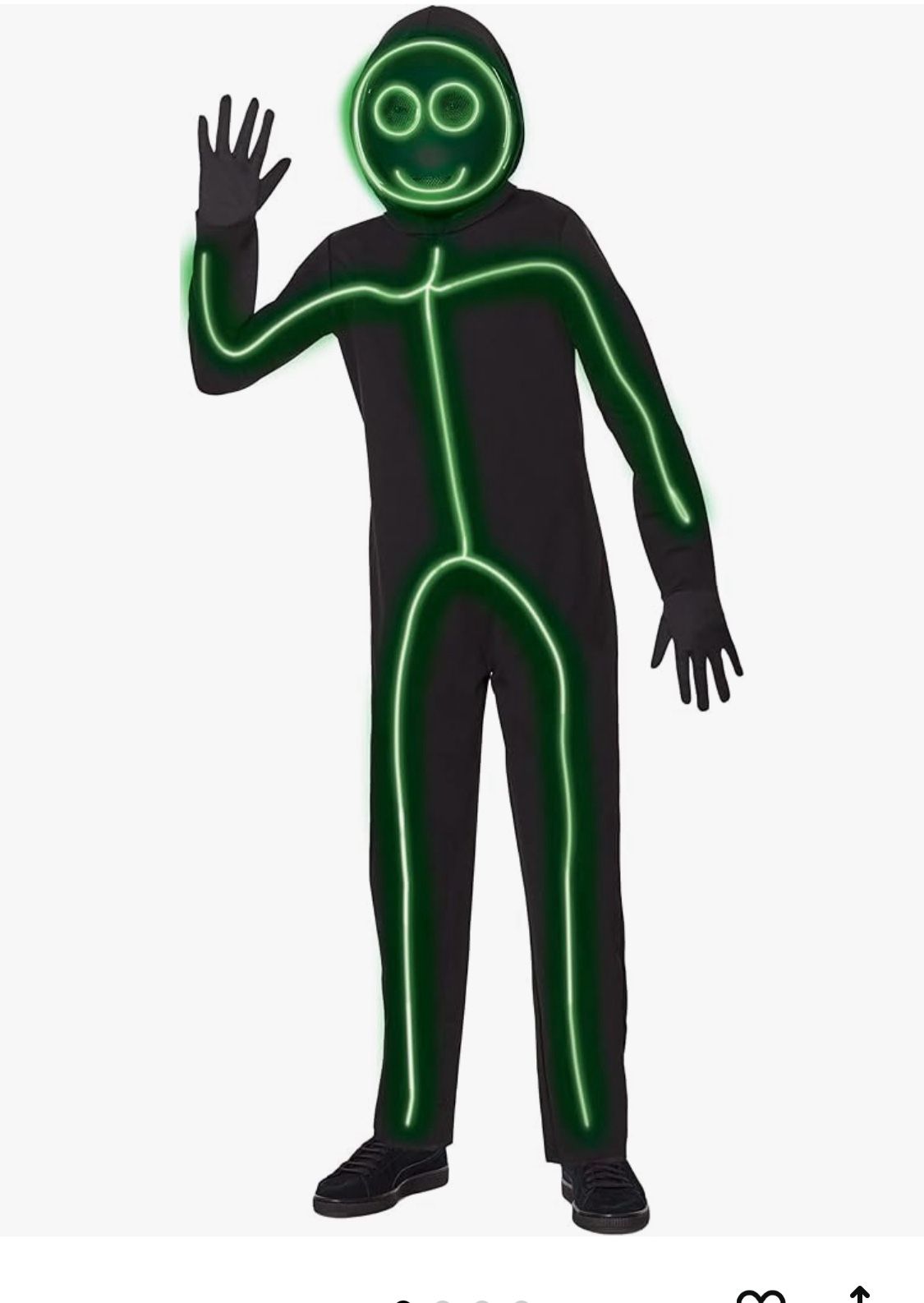 Spirit Halloween Kids Light-Up E.L. Wire Green Stick Figure Costume | Stick Figure Cosplay | Jumpsuit Outfit | Funny Costume
