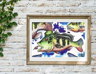 Peacock bass watercolor painting fishing home decor