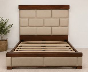 Modern Queen Bed Frame with Upholstered Headboard