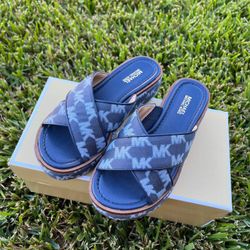 Michael Kors Indira Logo Jacquard Platform Slide Sandal