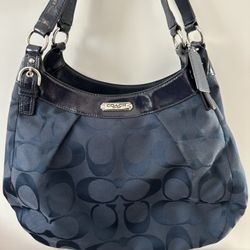 Coach Navy Blue Signature Hobo Shoulder Bag