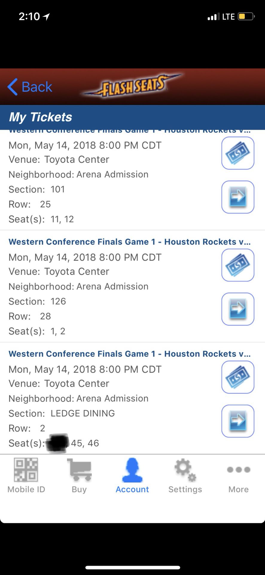 Rockets Vs Warriors Ledge Dining Seats Western Conference Finals Game 1 For In Houston Tx Offerup