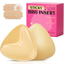 Double Sided Sticky Bra Inserts, Invisible Push Up Sticky Bra Pads for Large Breasts, Stick on Bra for Bikini Swimsuits (Medium, Beige) #1 New Release