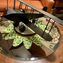 Metal Airplane Model Biplane Sculpture Decor