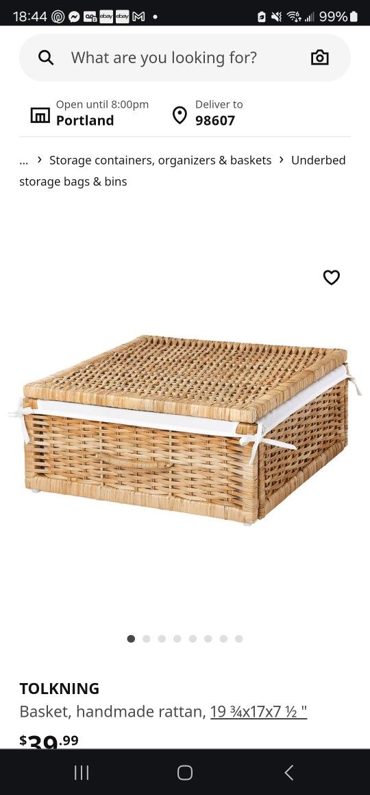 IKEA TOLKNING
Basket, handmade rattan, 19 ¾x17x7 ½ "