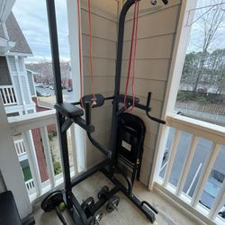 Pull Up Bar, Dumbbells And Bench