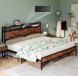 King bed frame with charging station