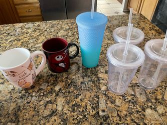 cat mug cup and nightmare before Christmas Jack skeleton mug cup and tumblers five dollars each