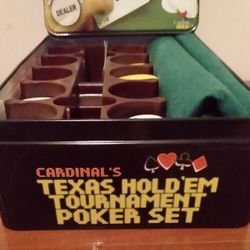 TEXAS HOLD'EM TOURNAMENT POKER SET IN TIN BOX - CARDINAL'S 2003