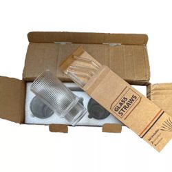 Combler 12oz Ribbed Glass Cups with Straws 4 Glasses 10-Piece