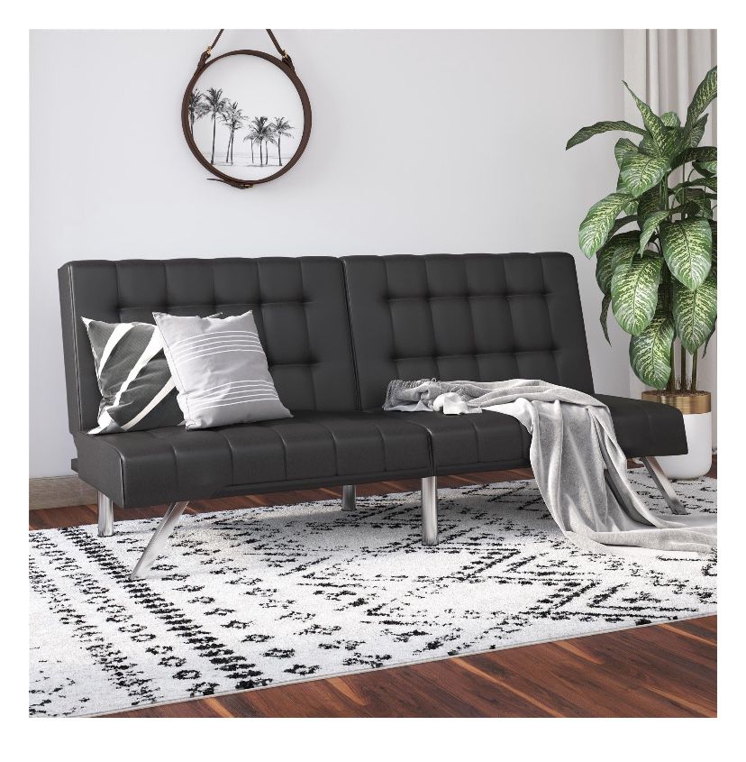 Futon Sofa, Black Faux Leather