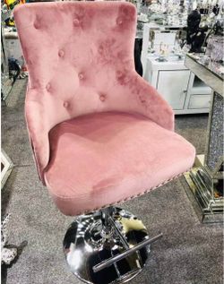 Pink Velvet Tufted Swivel Chair