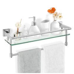 Glass Bathroom Shelf with Towel Bar