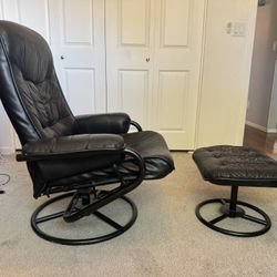 Vintage Chair Works Black Leather Swivel Recliner with Ottoman – $125 OBO