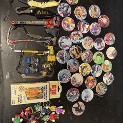 Comic Book & Cartoon Pinback Buttons with Apex, G.I. Joe & Game Keychains