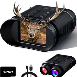 Night Vision Goggles - 5W Upgraded 4K HD IR Binoculars - 8X Digital Zoom/Rechargeable Battery/32GB Card/Flashlight, Camping Exploration