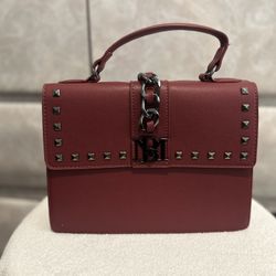 Badgley Mischka Wine Top Handle Studs Wine Purse Bag Crossbody Red Burgundy