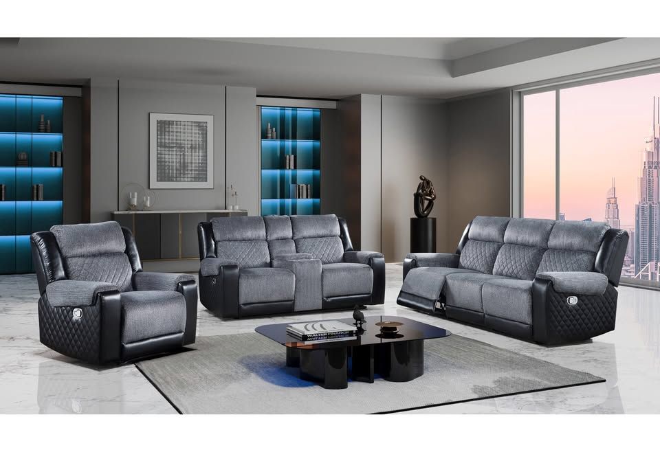 Sophisticated style w/generously padded 2 Tone Recliner set w/Cup holders