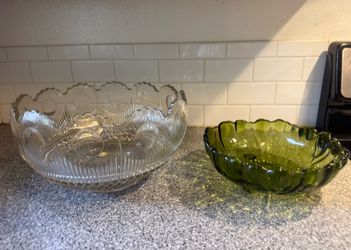 Heavy Vintage Glass Punch Bowl + Fruit Bowl for Sale!
