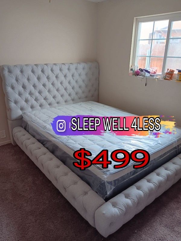 NEW BED FRAME QUEEN COMES IN BOX EURO PILLOW TOP BAMBOO MATTRESS