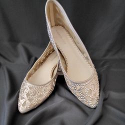 Gold Tone Embellished Charter Club Ballet Flats - Size 6.5M