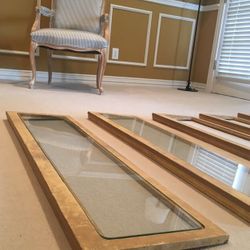 8 Custom wood shelves with glass Inlay , 40”x10”. Moving never used.