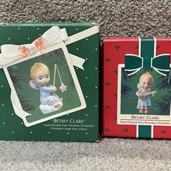 HALLMARK 1983 BETSEY CLARK PORCELAIN ANGEL ORNAMENT set of 2