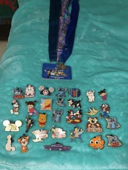 Disney Pins And Lanyard Keychain Lot 2005