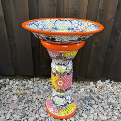 Mexican Talavera Birdbath Decor, Pottery, Clay Pot, Planter.