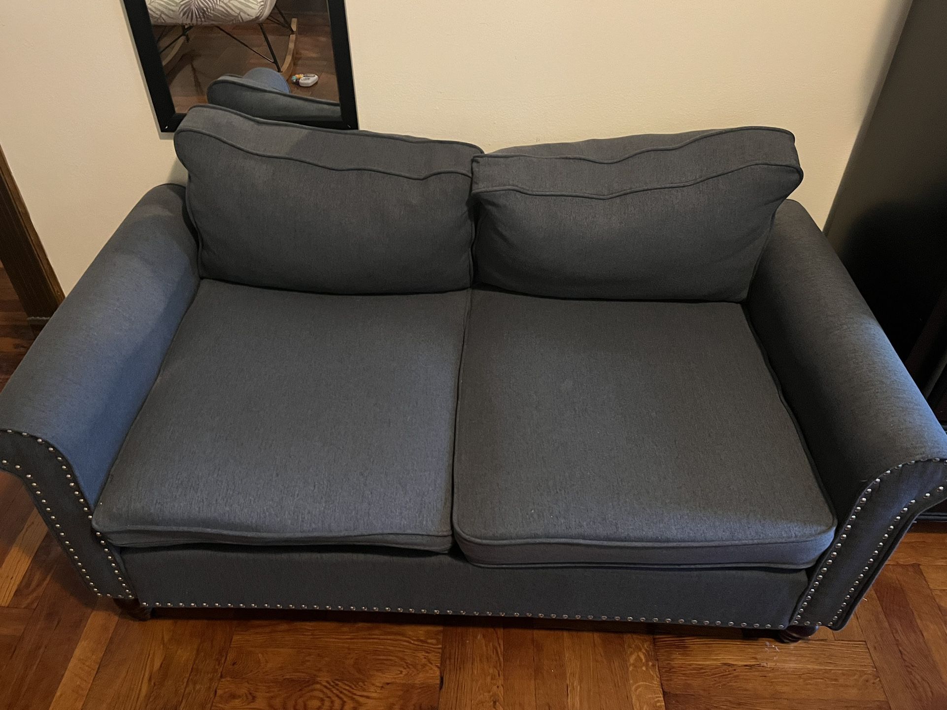 Upholstered Loveseat Blue With Removable Pillows