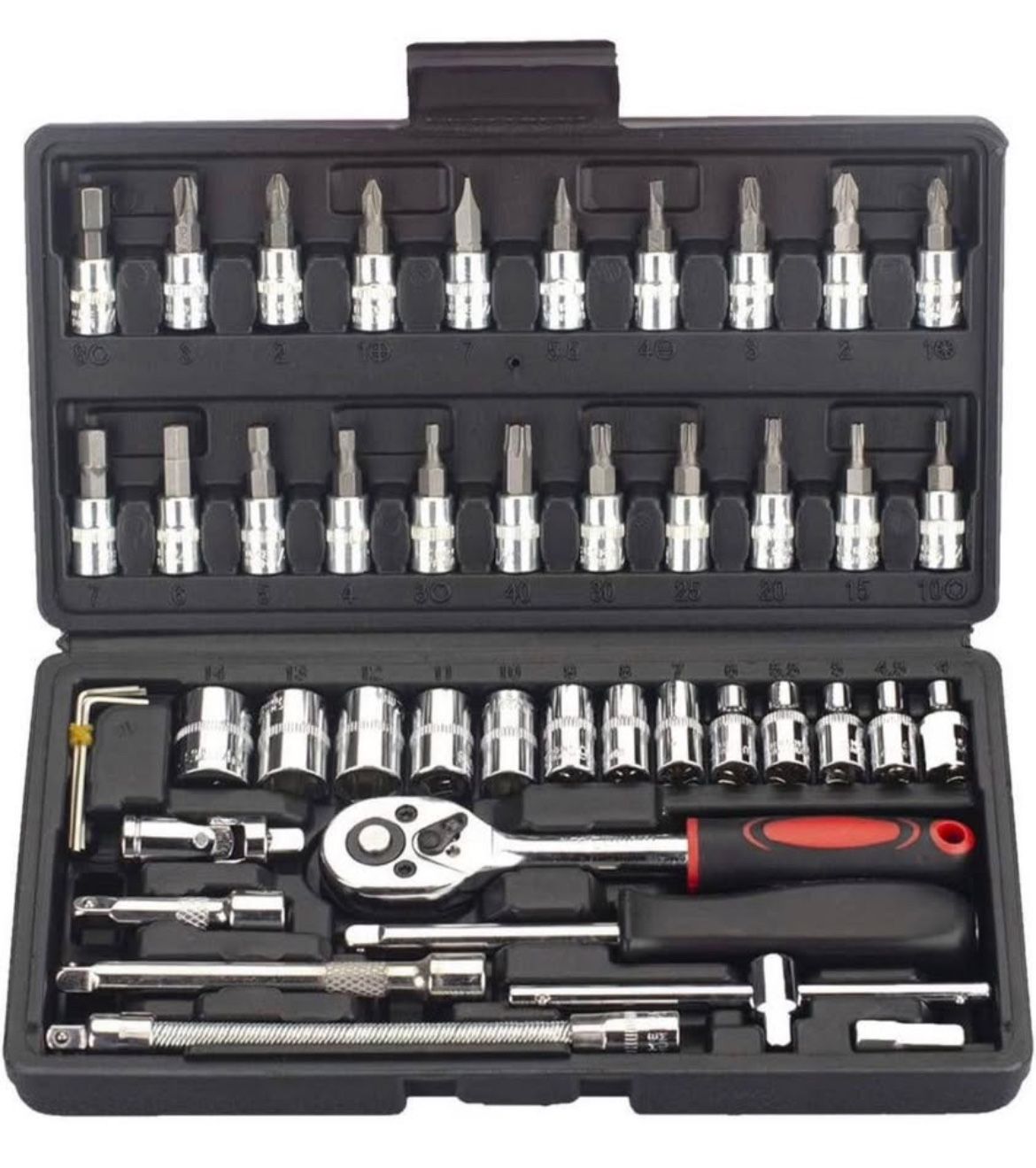 46-Piece 1/4-inch Screwdriver Drive Socket & Bit Set Combination with Reversible Ratchet Wrench Tool