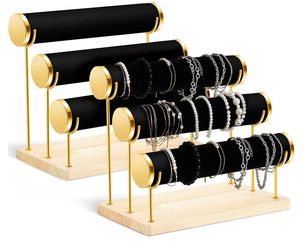 2 Pcs 3 Tiers Detachable Bracelet Holder Velvet Jewelry Display Stand Stylish Wrist Watch Organizer with Wooden Tray