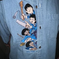 Rare vintage, one-of-a-kind The Beatles cartoon embroidered work shirt,