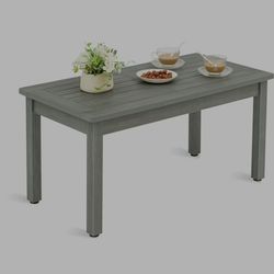 LUE BONA Outdoor Coffee Table Rectangle, HDPS Patio Tables for Outside, 17.7"x 35"x17.7", Light Gray