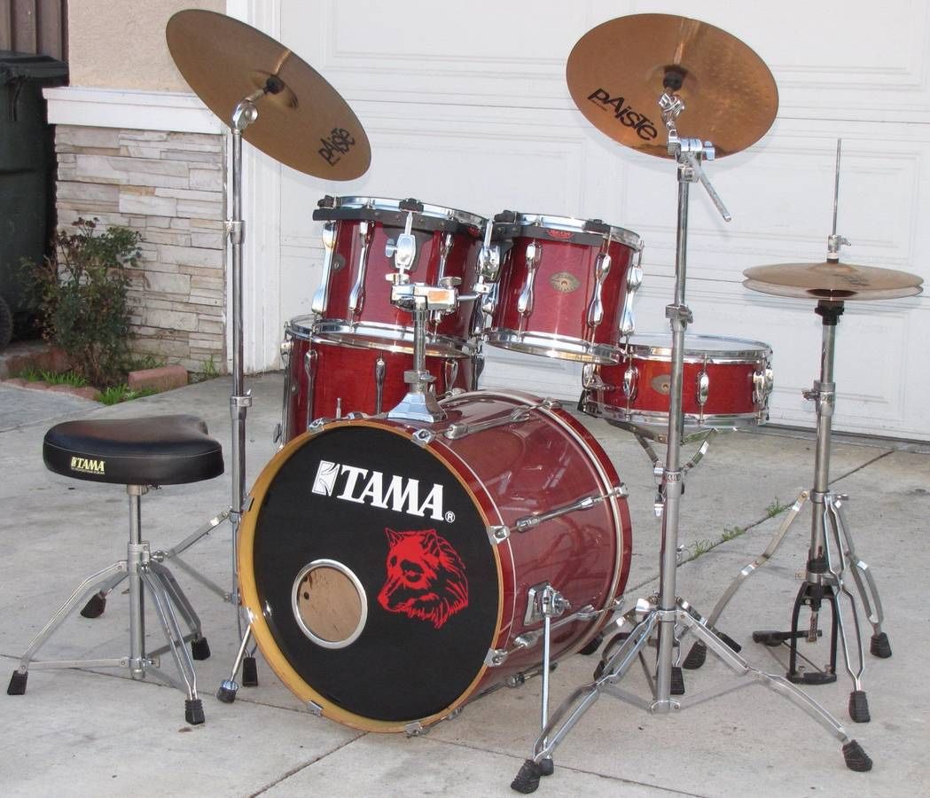 Tama Rockstar Red Stain Lacquer Drum Set w/ Paiste Cymbals and Hardware