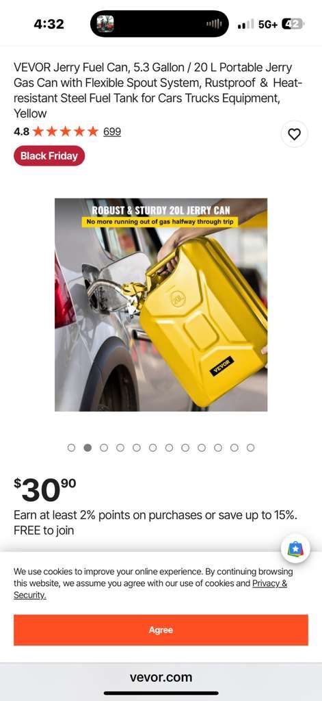 VEVOR Jerry Fuel Can, 5.3 Gallon / 20 L Portable Jerry Gas Can with Flexible Spout System, Rustproof & Heat-resistant Steel Fuel Tank for Cars Trucks 