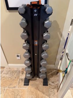 Free weight dumbbells and rack