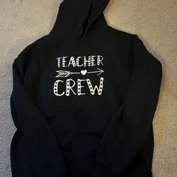 Teacher Crew Black Hoodie Sweatshirt. Classroom. Size Medium. Homeschool. 