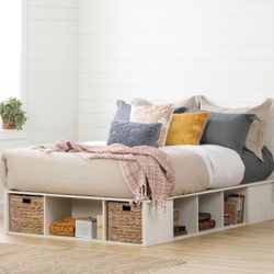 Wooden Bed Frame With Cubby Storage