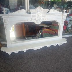 Antique White Victorian Wood Mirror Excellent Condition 