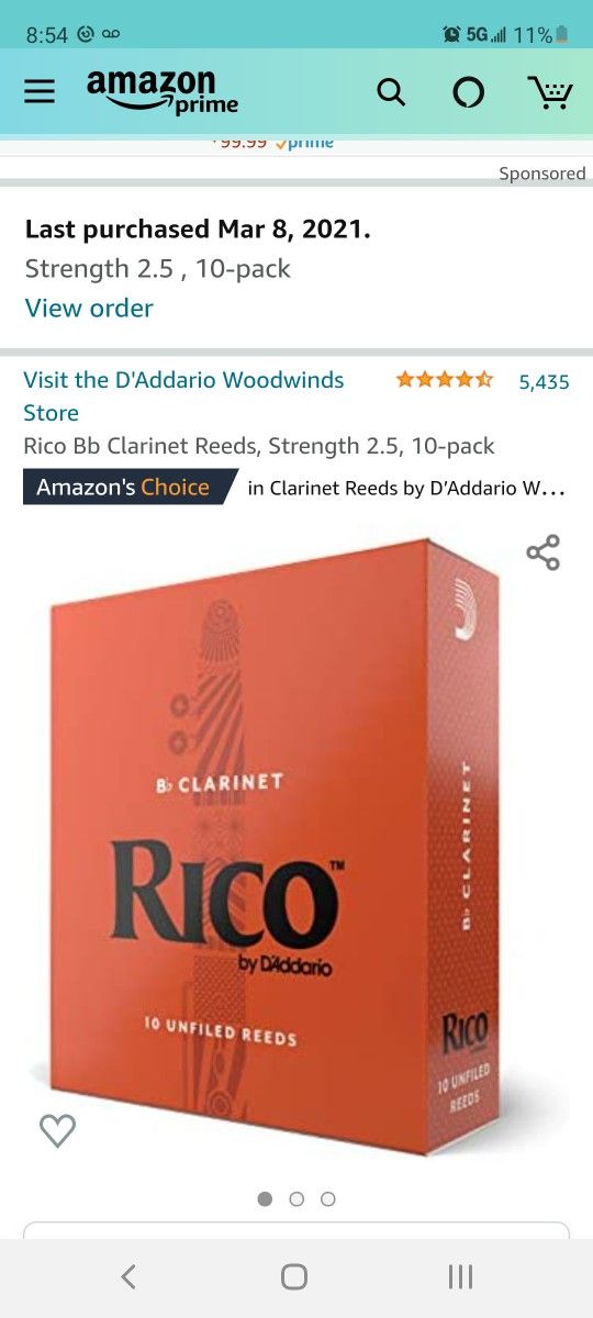 Rico Bb Clarinet Reeds, Strength 2.5, 9-pack