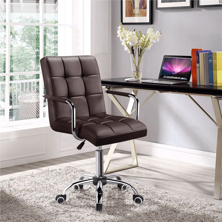 Modern Height Adjustable PU Leather Office Chair, Brown