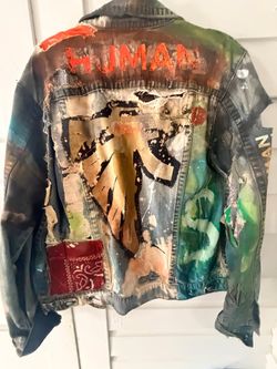 CAUTION HUMAN Custom Patched Denim Jacket "Falco 15" (Large)