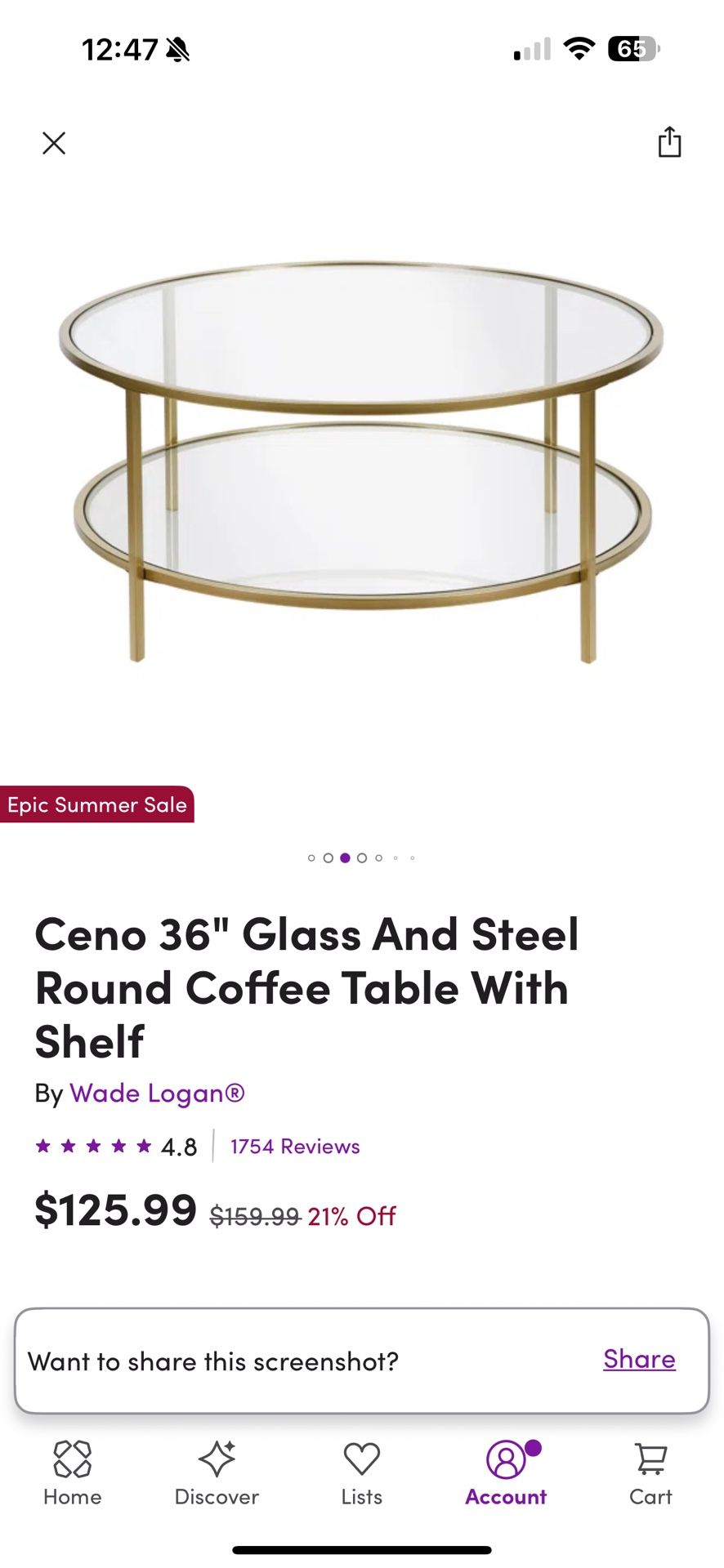 Coffee Table Round Gold Steel And Glass
