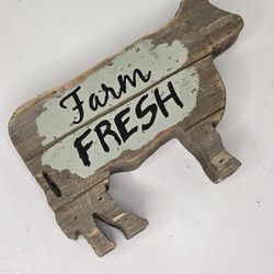 Rustic Wooden Farm Fresh Cow Shaped Farmhouse Tabletop Decor