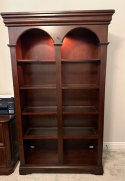 Dark Wood Lighted Double Bookshelf