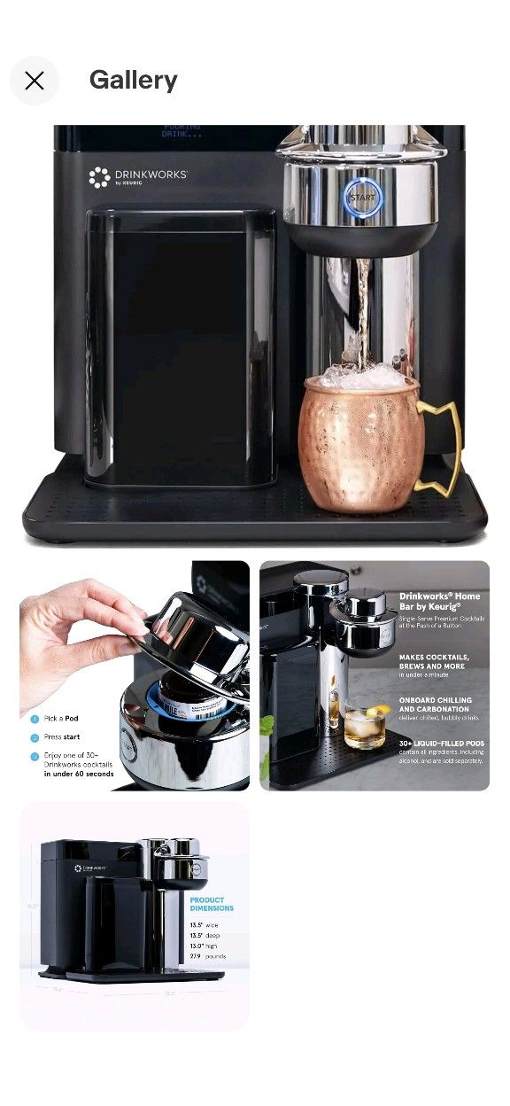 Keurig Drink works Home Bar Deluxe Premium cocktail Maker