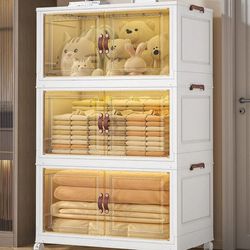 IRINNA 60QT Storage Bins with Lids - Folding Storage box with Doors and Wheels, Collapsible Plastic, 3 Pack 