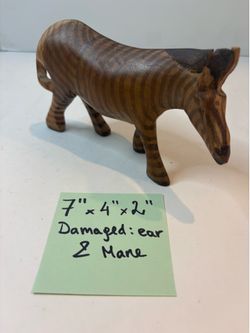 Wood Zebra Figurine Vintage Hand Carved African Wooden Folk Art Animal